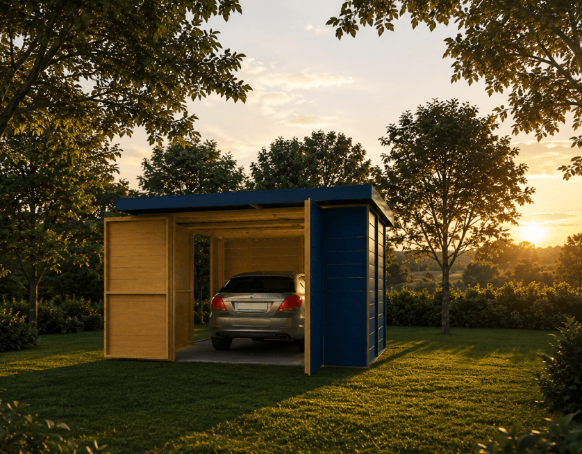Pavilhão para estacionar ao entardecer