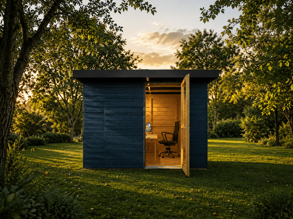 Pavilhão para trabalhar ao entardecer